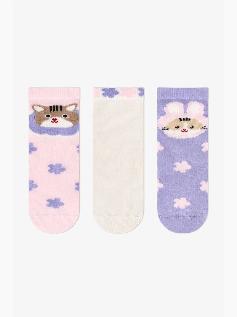 Meias de cano curto menina feel better com padrão de gato, 2 pares penti Rosa - Kiabi