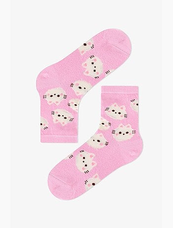 Meias de cano curto menina fluffy cat com padrão de gato, 2 pares penti