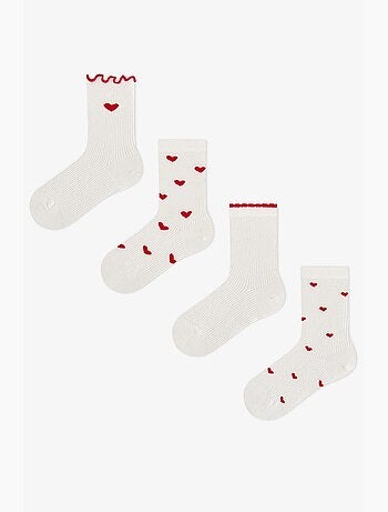 Meias de cano médio com coração em algodão, 2 pares, menina penti