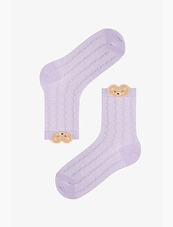 Meias de cano médio menina confortáveis às riscas com urso, 2 pares penti