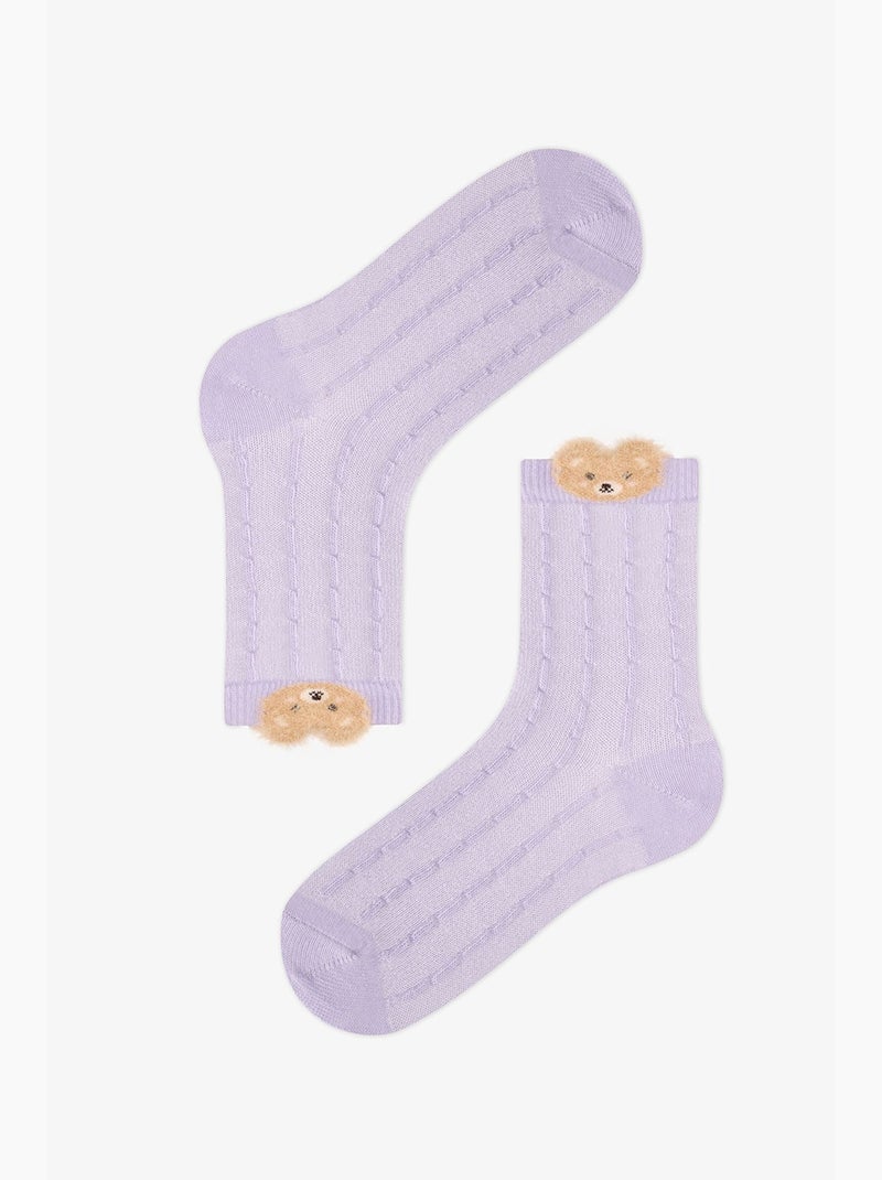 Meias de cano médio menina confortáveis às riscas com urso, 2 pares penti Lavanda - Kiabi