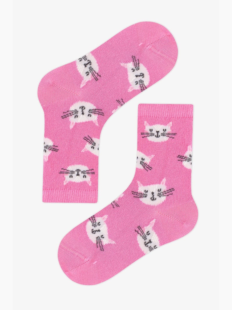 Meias de cano médio menina space cat com motivo de gato, 4 pares penti Rosa - Kiabi