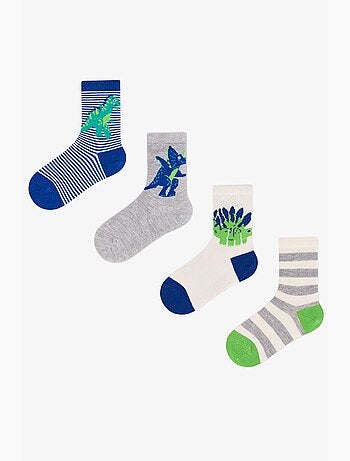Meias de cano médio para menino, 4 pares, com padrão de dragão e dinossauro penti