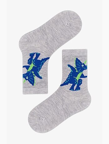 Meias de cano médio para menino, 4 pares, com padrão de dragão e dinossauro penti