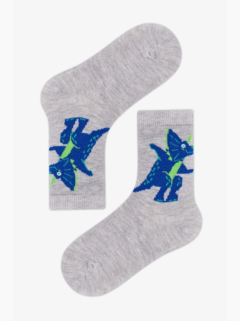 Meias de cano médio para menino, 4 pares, com padrão de dragão e dinossauro penti Cinza - Kiabi
