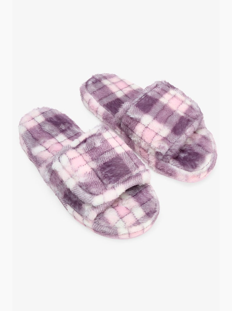 Meias de casa femininas xadrez penti Lavanda - Kiabi