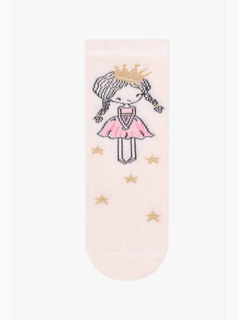 Meias de menina sparkle princess com padrão princesa, 2 pares penti Rosa/Branco - Kiabi