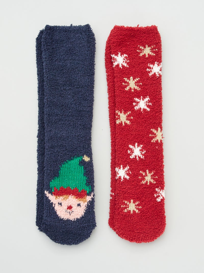 Meias de Natal efeito lã de carneiro - Lote de 2 AZUL - Kiabi
