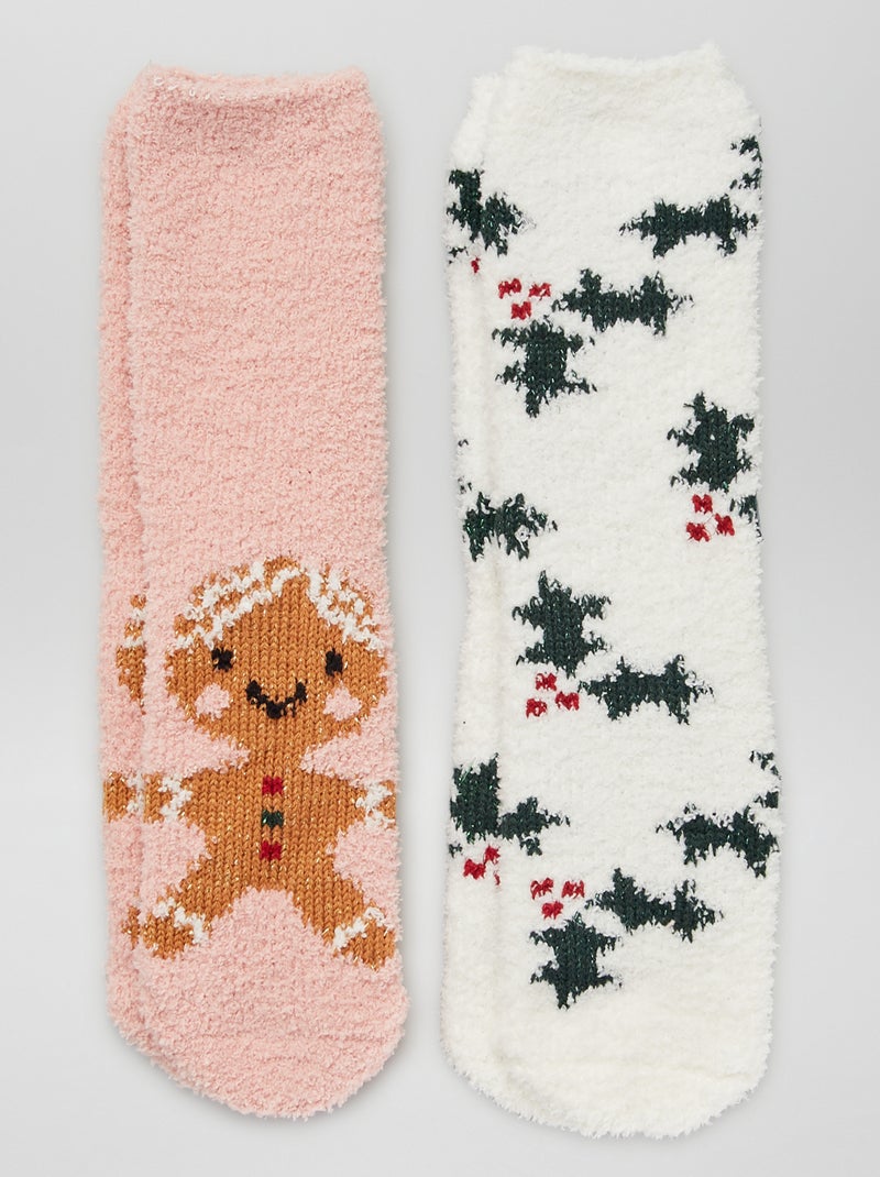 Meias de Natal efeito lã de carneiro - Lote de 2 ROSA - Kiabi