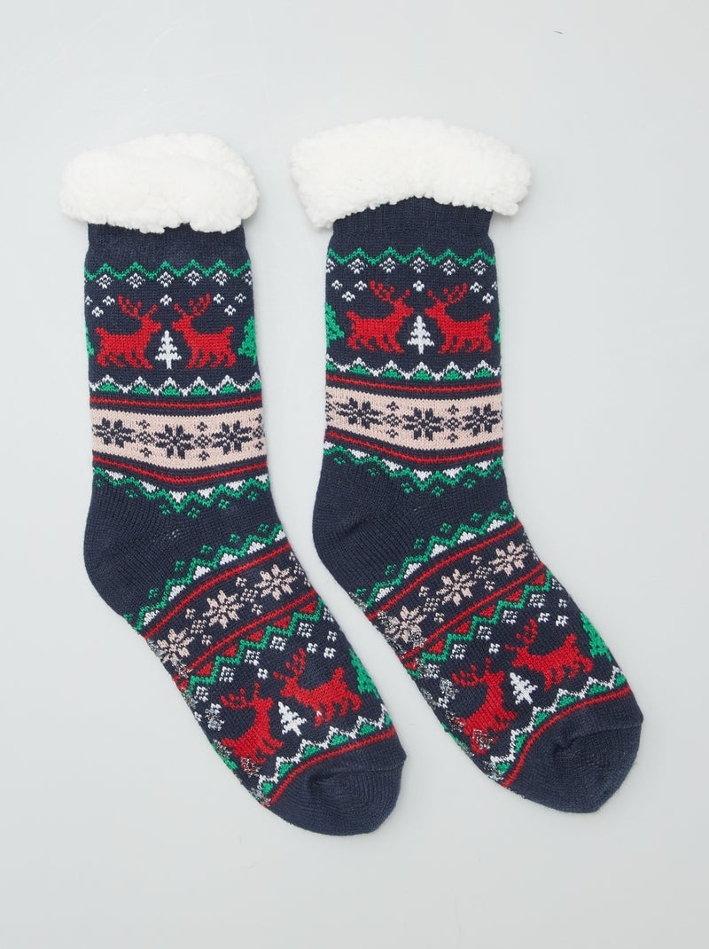 Meias de Natal forradas antiderrapantes AZUL - Kiabi
