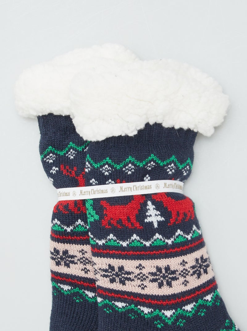 Meias de Natal forradas antiderrapantes AZUL - Kiabi