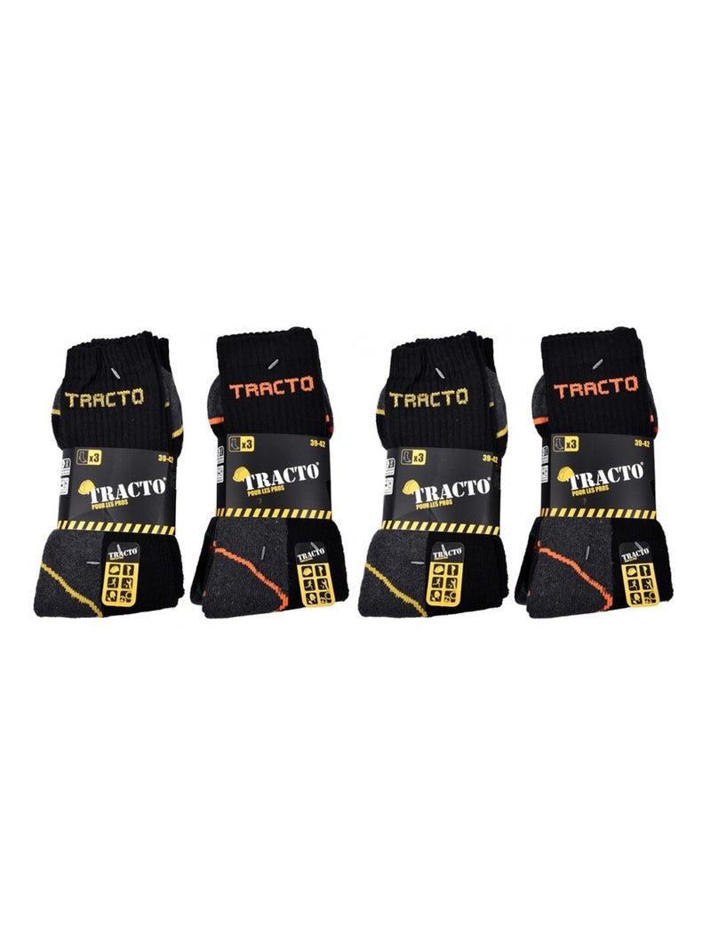Meias de Trabalho TRACTO Homem Resistência Pro - Pack de 12 Preto - Kiabi