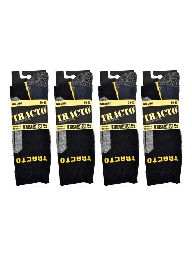 Meias de Trabalho TRACTO Qualidade Pro - Pack de 4 Preto Amarelo Cinza - Kiabi