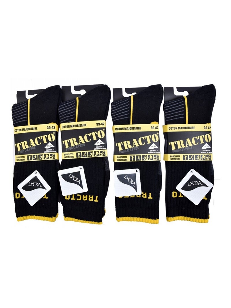 Meias de Trabalho TRACTO Qualidade Pro - Pack de 4 Preto Amarelo - Kiabi