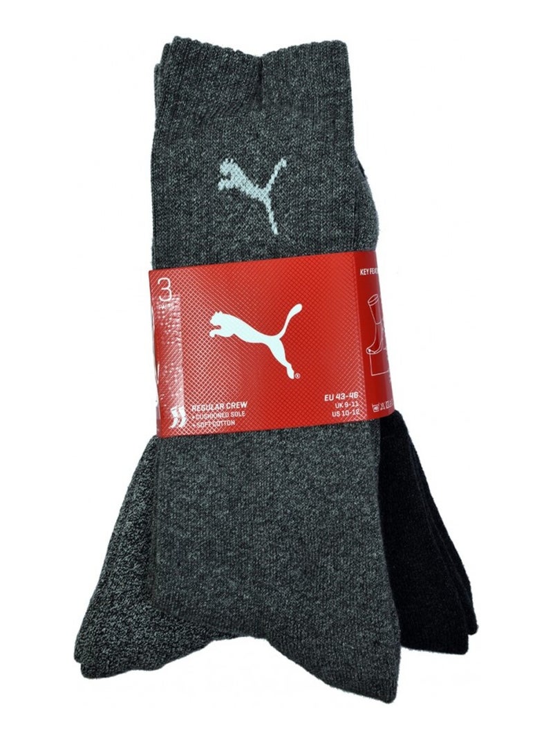 Meias Desporto PUMA Tennis CREW - Pack de 3 Cinza-cinza preto - Kiabi