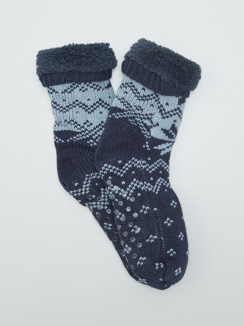 Meias forradas com estampado jacquard AZUL - Kiabi