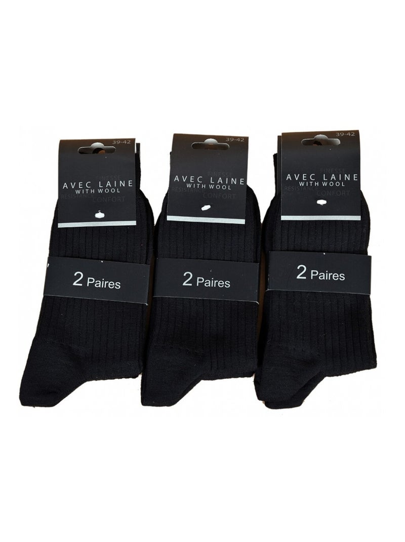 Meias homem com lã vendidas em pack conforto e calor - pack de 6 Preto - Kiabi
