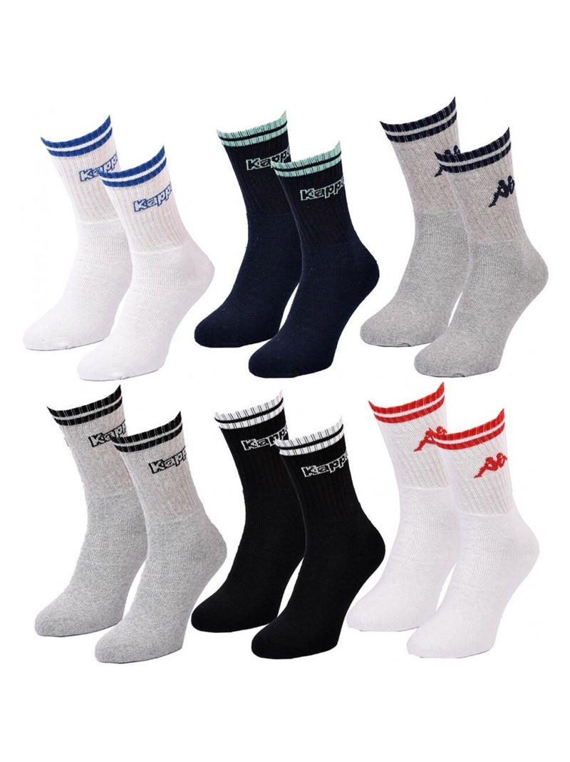 Meias Homem CREW KAPPA - Pack de 6 Branco Multicolor Cinza - Kiabi