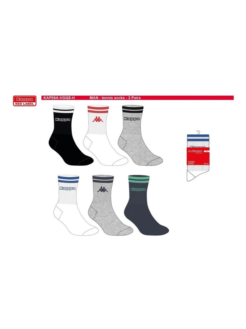 Meias Homem CREW KAPPA - Pack de 6 Branco Multicolor Cinza - Kiabi