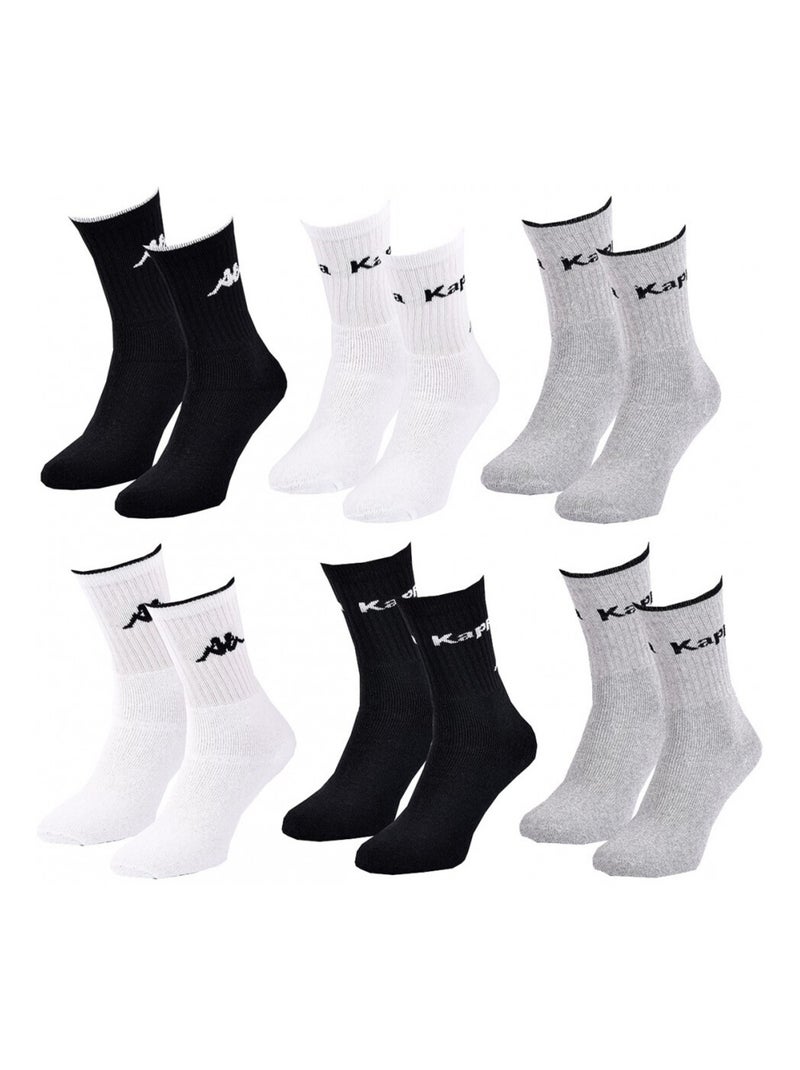 Meias Homem CREW KAPPA - Pack de 6 Preto Cinza Branco - Kiabi