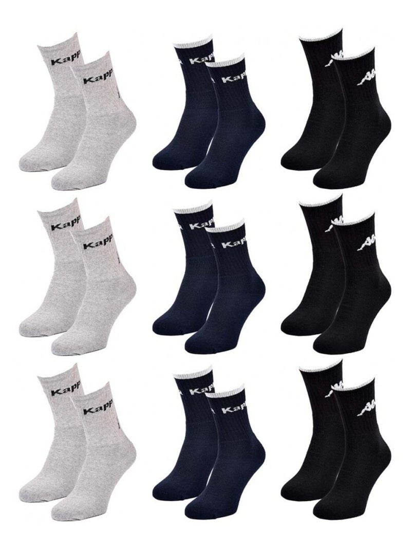 Meias Homem KAPPA CREW - Pack de 9 Cinza azul-marinho preto - Kiabi