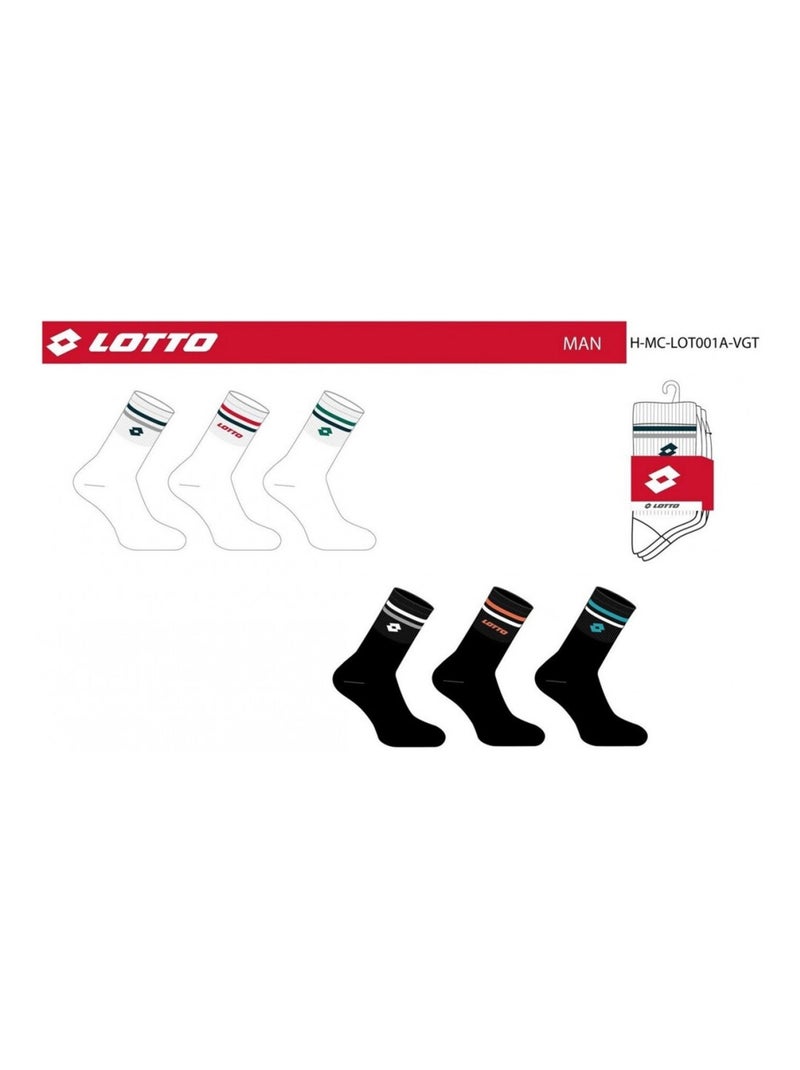 Meias Homem LOTTO - Pack de 6 Branco Preto - Kiabi