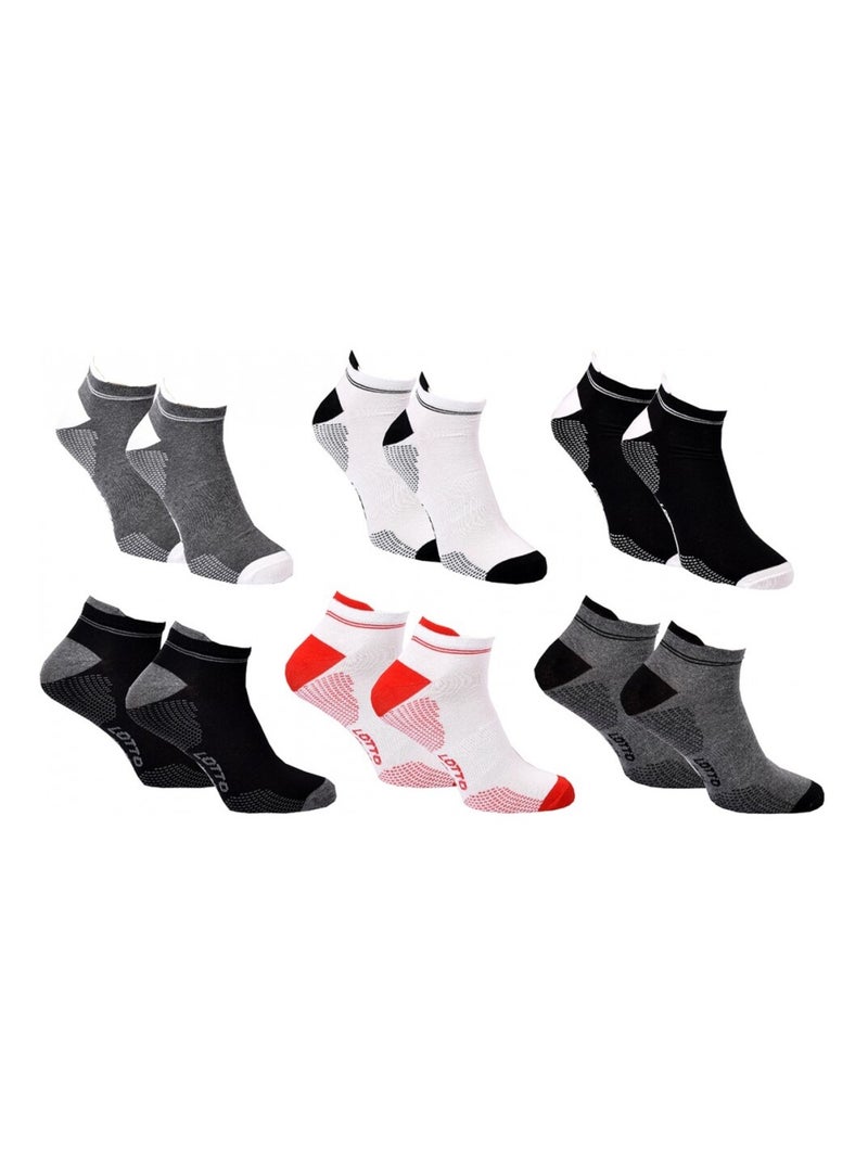 Meias Homem LOTTO - Pack de 6 Preto Branco Cinza Vermelho - Kiabi