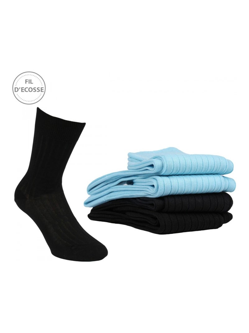 Meias homem pack de 4 fio de escócia Preto Azul-céu - Kiabi