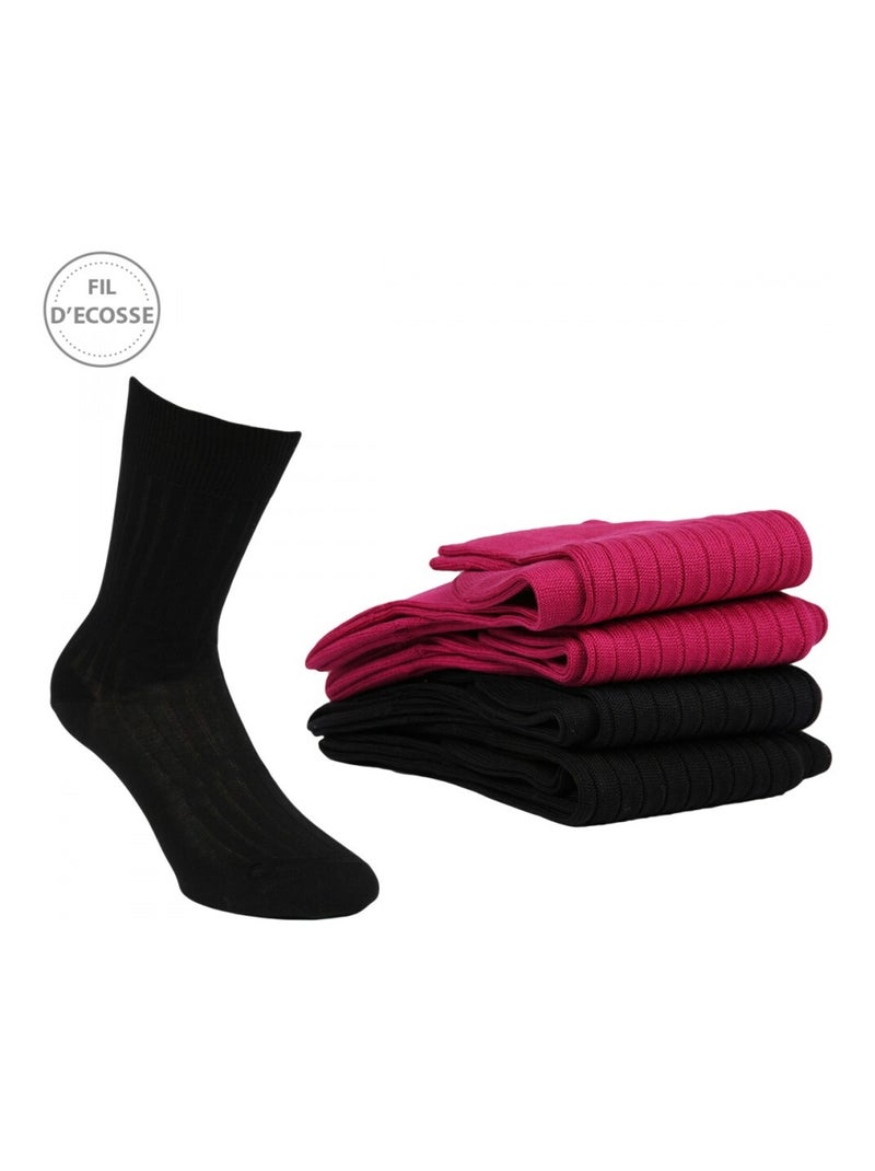 Meias homem pack de 4 fio de escócia Preto Rosa-escuro - Kiabi