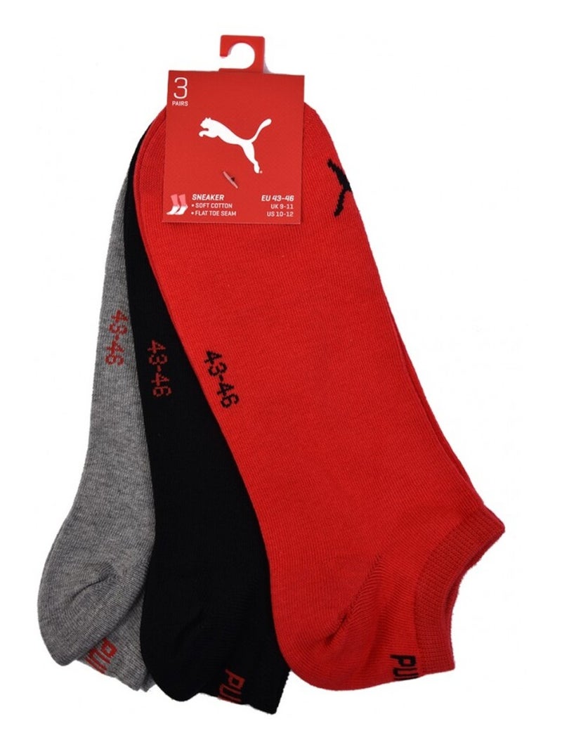 Meias homem PUMA SNEAKER - Pack de 3 Cinza-vermelho preto - Kiabi