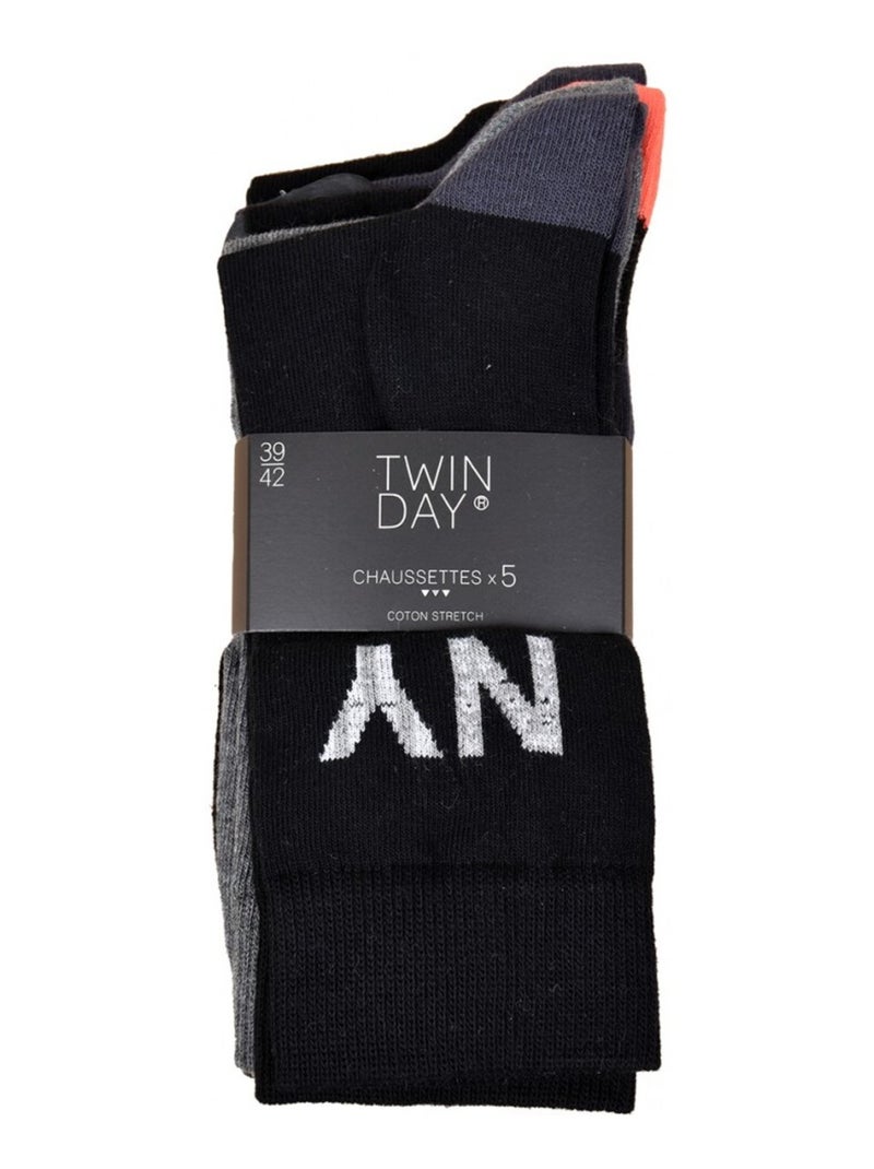 Meias Homem TWINDAY - Pack de 5 Preto Cinza-antracite - Kiabi