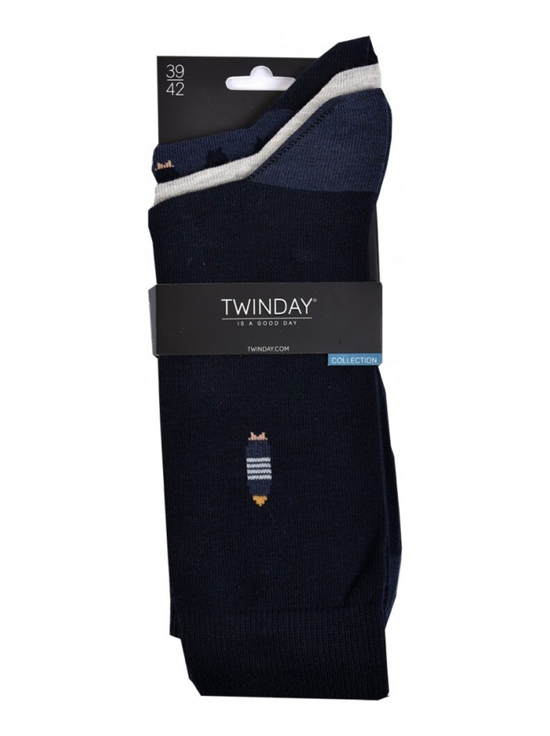Meias Homem TWINDAY - Pack de 6 Preto Cinza Azul - Kiabi