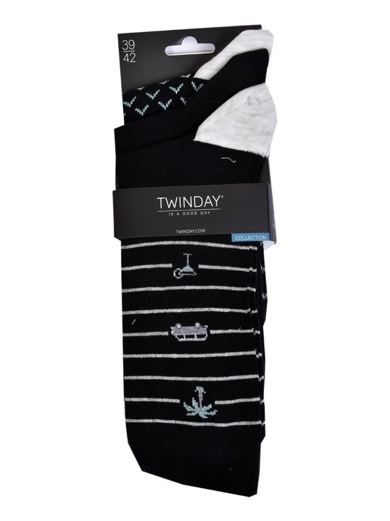 Meias Homem TWINDAY - Pack de 6 Preto Preto Branco - Kiabi