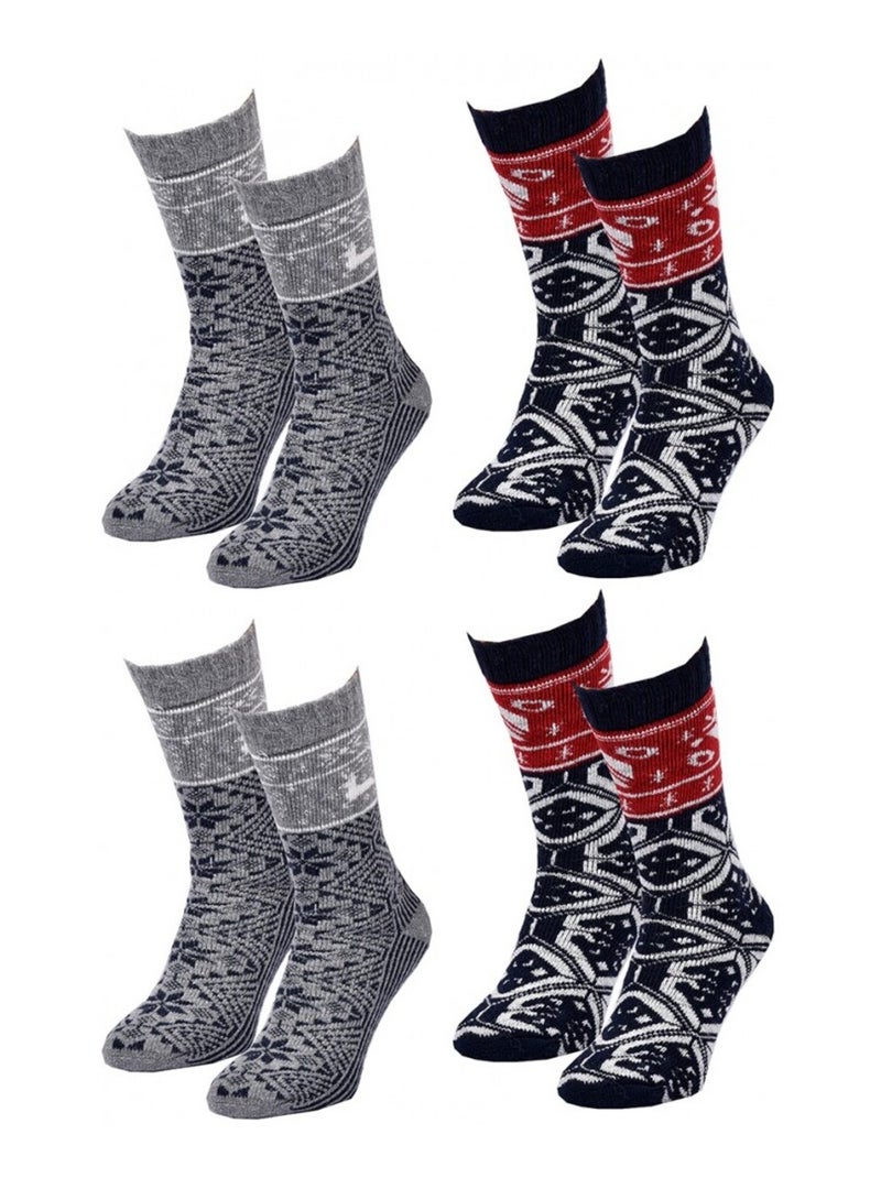 Meias Homem WINTER SOCKS - Pack de 4 Preto Vermelho Cinza - Kiabi