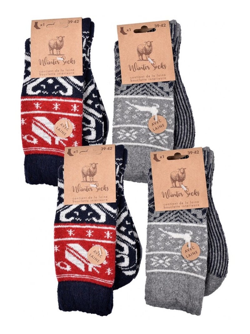 Meias Homem WINTER SOCKS - Pack de 4 Preto Vermelho Cinza - Kiabi