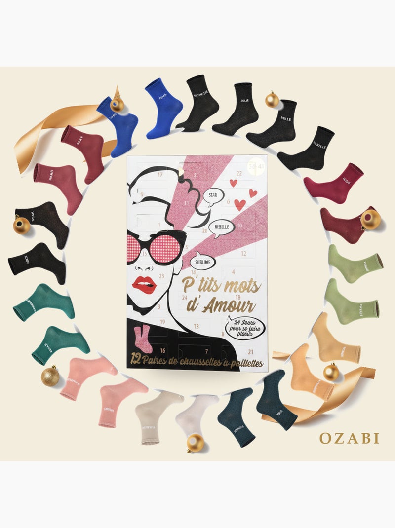 Meias lantejoulas ozabi calendário do advento - caixa presente 12 pares Multicolorido - Kiabi
