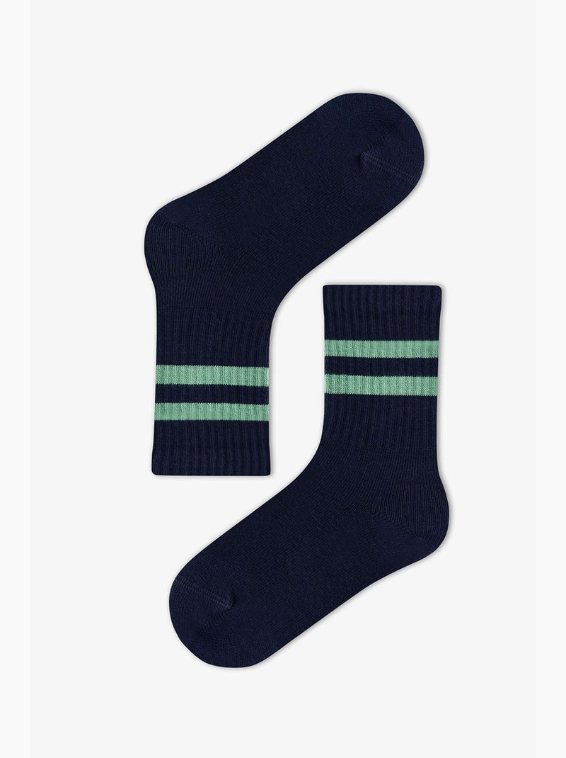 Meias longas de menino greeny às riscas, par penti Azul Verde Branco - Kiabi