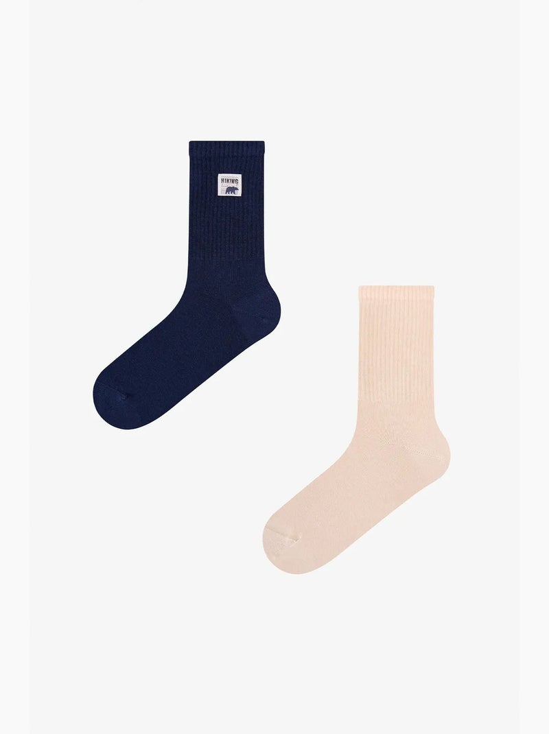 Meias masculinas cano médio com estampa slogan dual shade, 2 pares penti Azul-bege - Kiabi