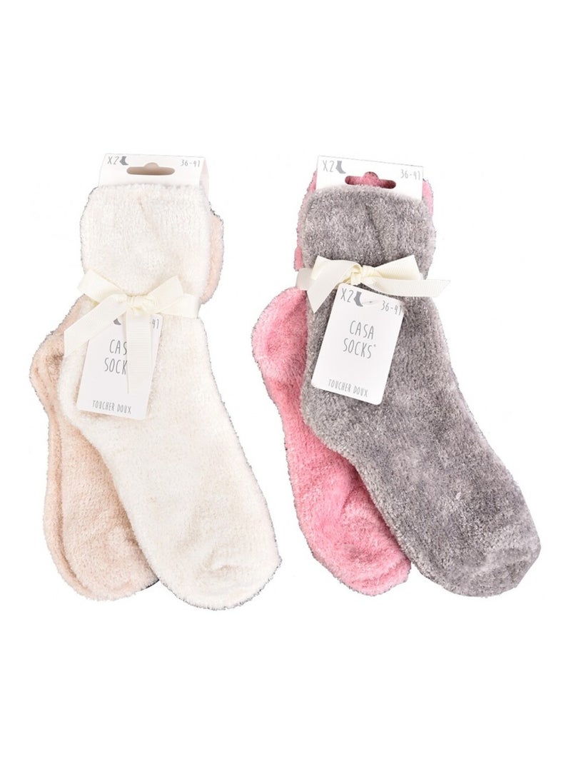 Meias Mulher Casa Socks Toque Suave - Pack de 4 Bege/Branco perolado/Platina - Kiabi