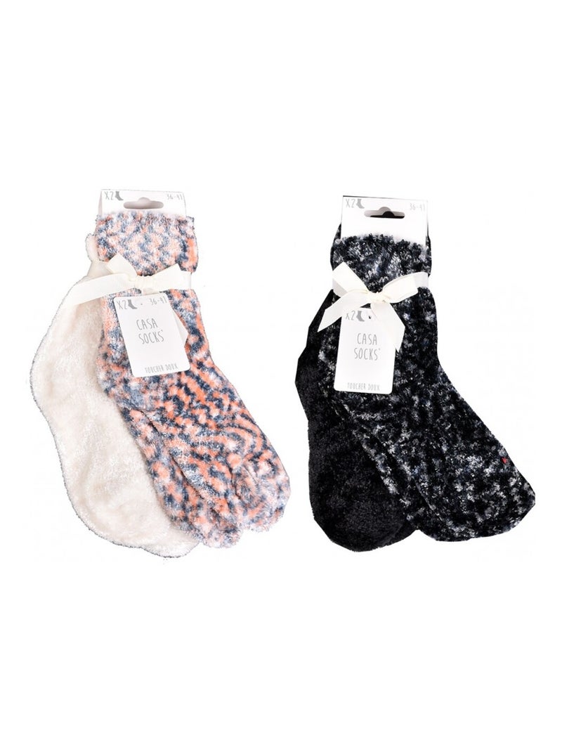 Meias Mulher Casa Socks Toque Suave - Pack de 4 Preto Multicolorido Preto - Kiabi