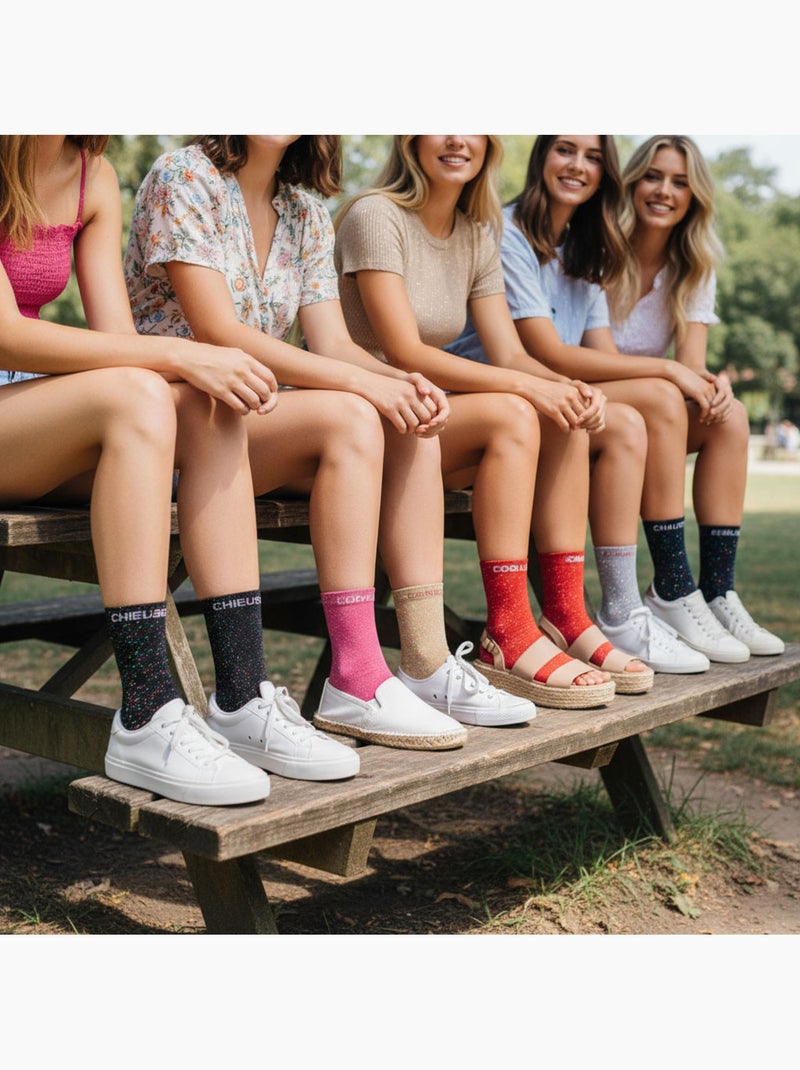 Meias mulher com lantejoulas soquetes pack 8 pares ozabi Rosa/Multicolorido - Kiabi