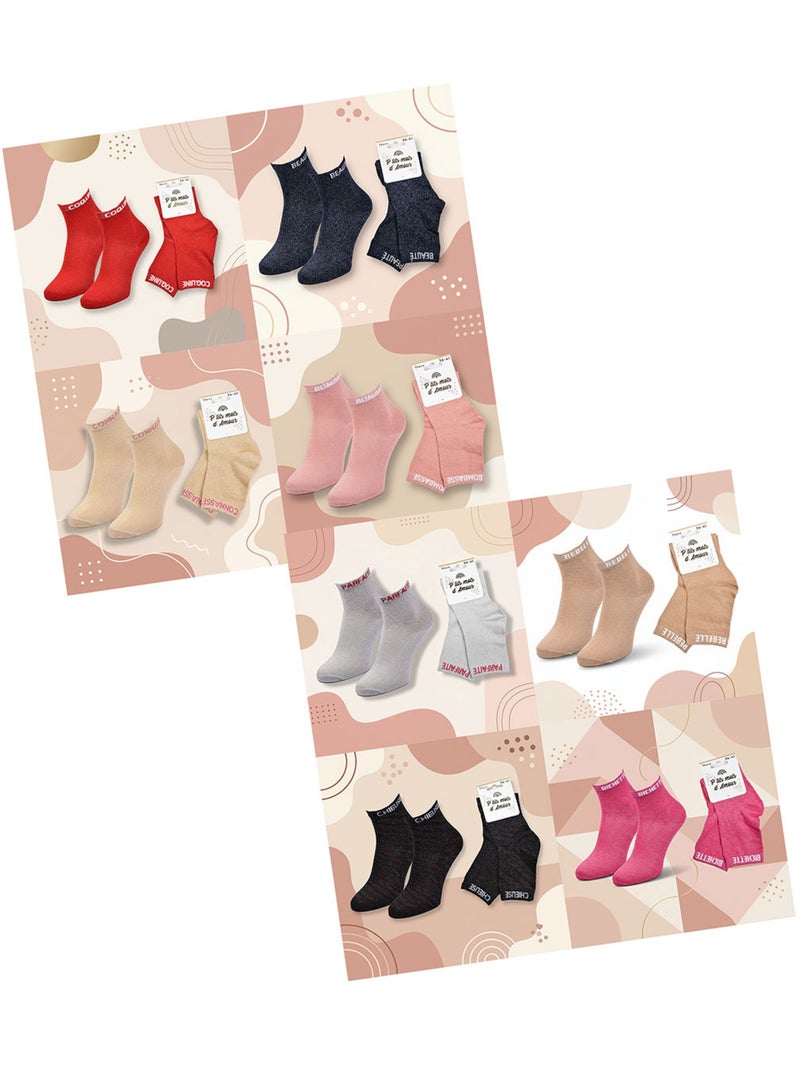 Meias mulher com lantejoulas soquetes pack 8 pares ozabi Rosa/Multicolorido - Kiabi