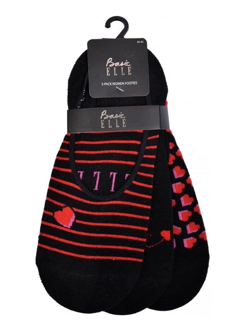 Meias Mulher ELLE Basic - Pack de 3 Preto Vermelho - Kiabi