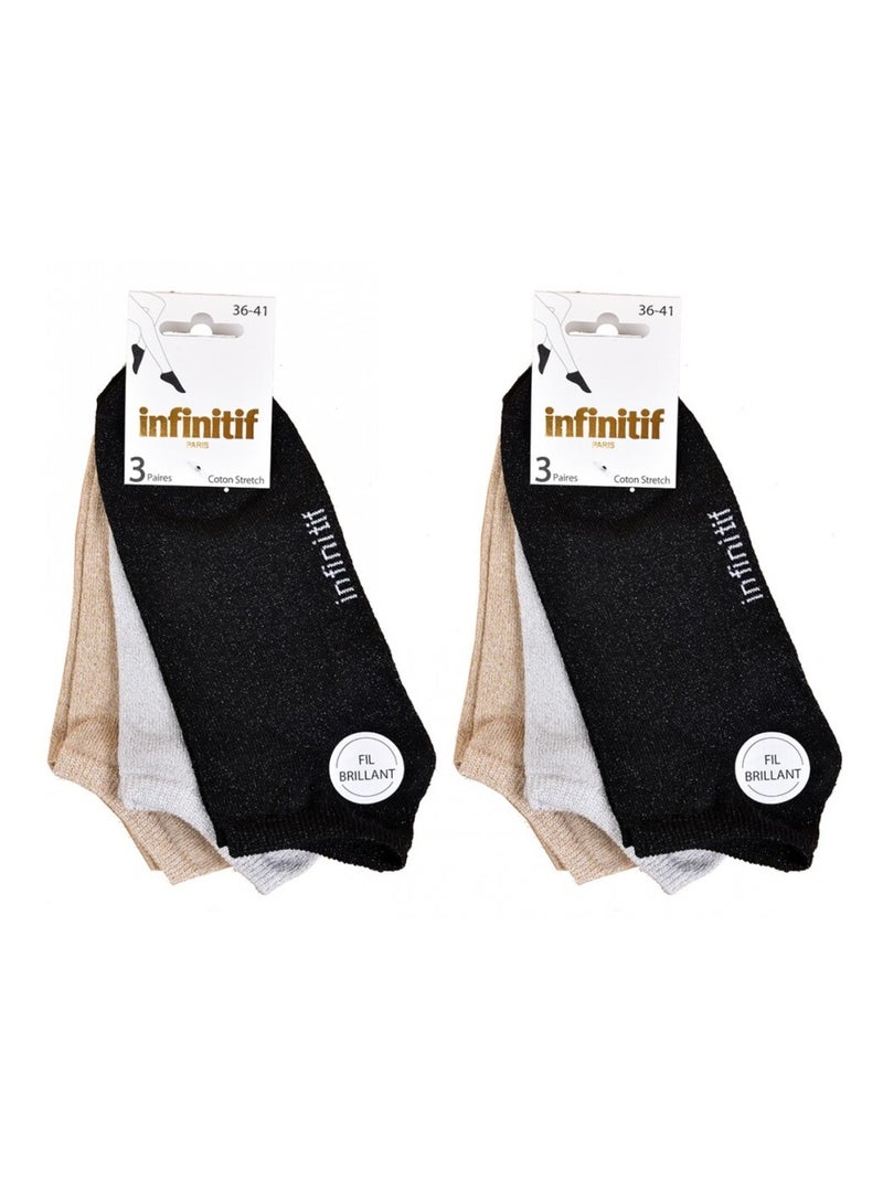 Meias Mulher INFINITIF - Pack de 6 Preto Multicolorido Cinza - Kiabi