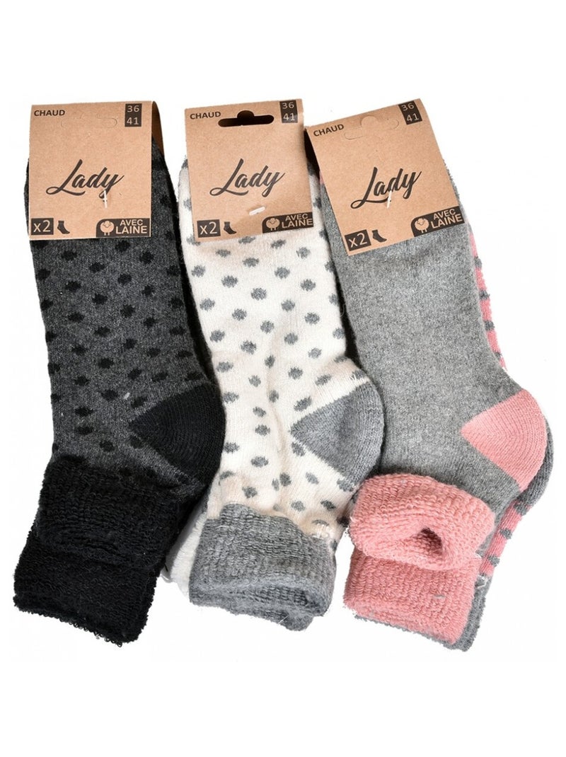 Meias Mulher Meia Estação Calor e Conforto - Pack de 6 Preto Rosa Cinza - Kiabi