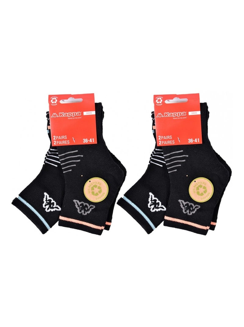 Meias Mulher QUARTER KAPPA - Pack de 4 Preto - Kiabi