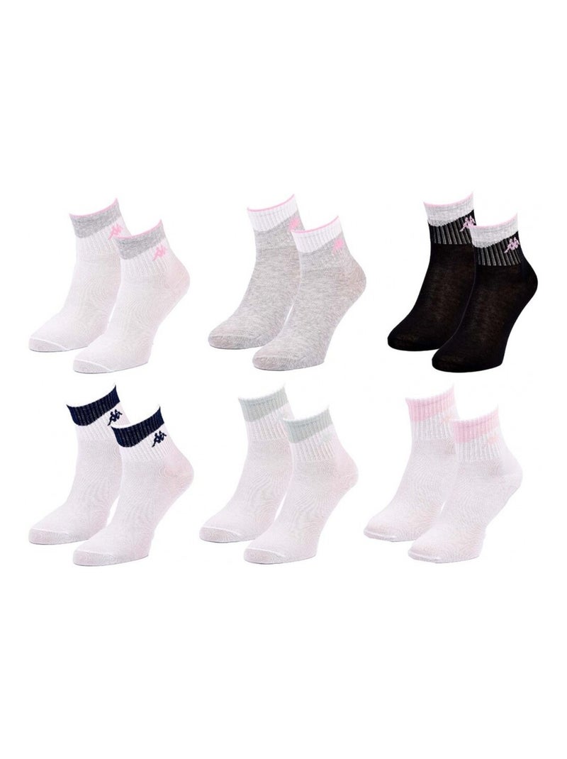 Meias Mulher QUARTER KAPPA - Pack de 6 Branco Cinza antracite Preto - Kiabi