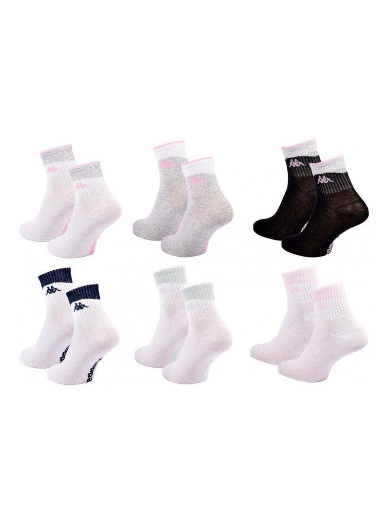 Meias Mulher QUARTER KAPPA - Pack de 6 Branco Cinza antracite Preto - Kiabi
