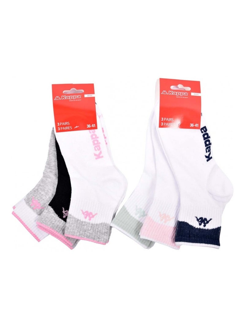 Meias Mulher QUARTER KAPPA - Pack de 6 Branco Cinza antracite Preto - Kiabi