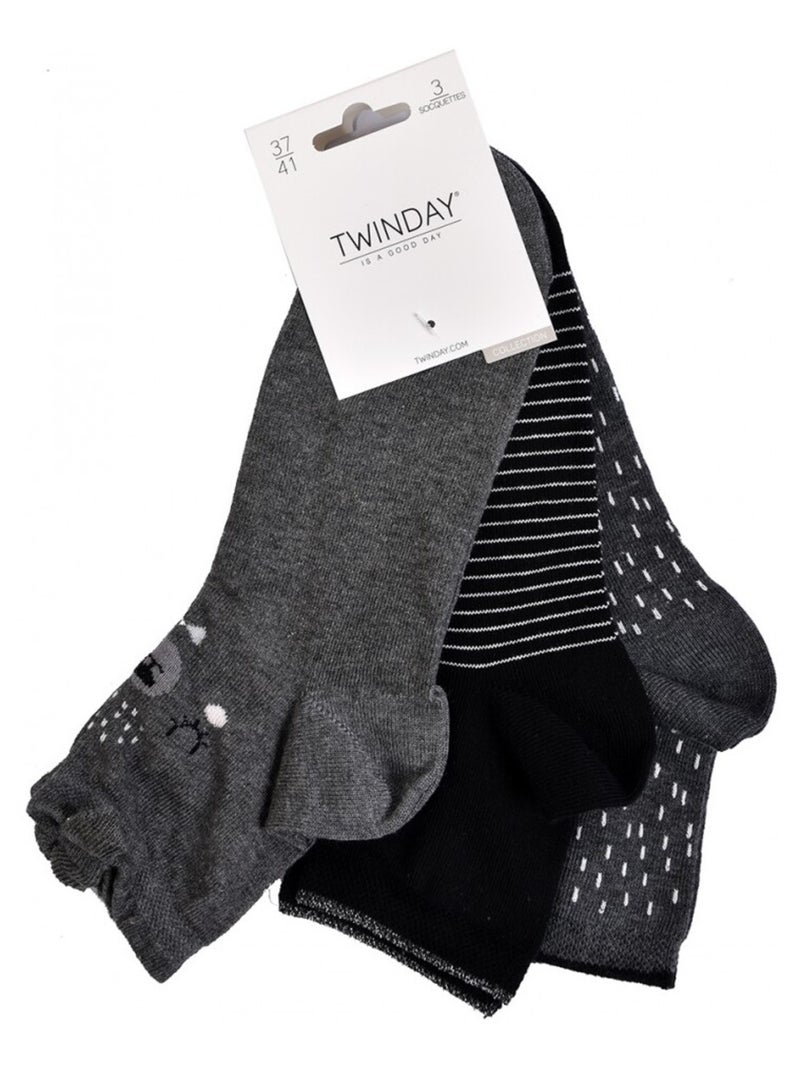 Meias Mulher TWINDAY - Pack de 6 Cinza-preto cinza - Kiabi